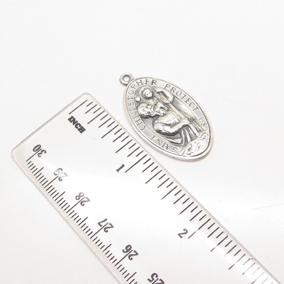 925 Sterling Silver Vintage St. Christopher Religious Oval Pendant - Picture 4 of 8